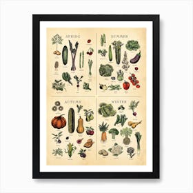 Uk Seasonal Fruit And Veg Chart Art Print