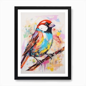 Colourful Bird Painting House Sparrow 2 Art Print