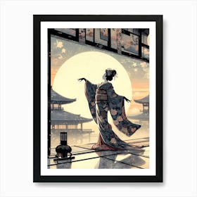 Japan Traditional Geisha Illustration By Ad 107 Art Print