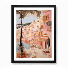 Ibiza Spain 5 Vintage Pink Travel Illustration Art Print