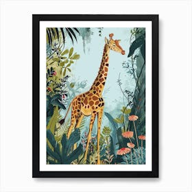 Modern Illustration Of A Giraffe In The Plants 6 Art Print