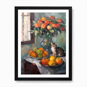 Flower Vase Proteas With A Cat 3 Impressionism Cezanne Style Art Print