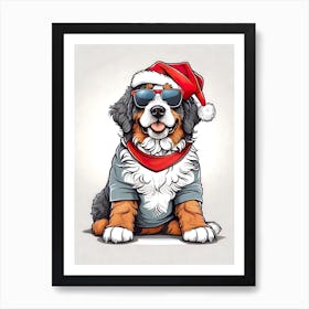 Bernedoodle Dog Christmas Hat Art Print