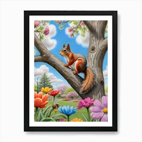 Squirrel In A Tree Art Print