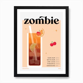 Zombie in Peach Cocktail Recipe Art Print