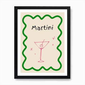 Martini Doodle Poster Green & Pink Art Print