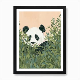 Giant Panda Hiding In Bushes Storybook Illustration 2 Art Print