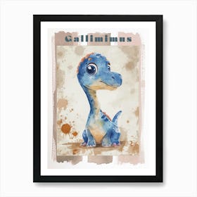 Cute Cartoon Gallimimus Dinosaur Watercolour 1 Poster Poster