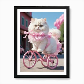 Pink Cat On A Bike Art Print