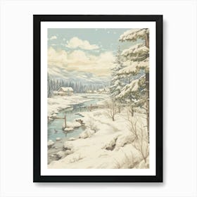 Vintage Winter Illustration Lapland Finland 3 Art Print