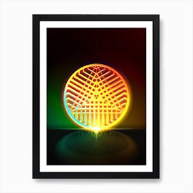 Neon Geometric Glyph in Watermelon Green and Red on Black n.0077 Art Print