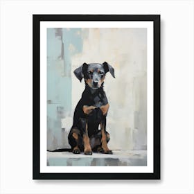 A Black Dog, Painting In Light Teal And Brown 3 Art Print