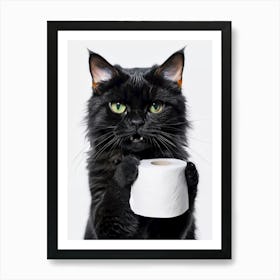 Black Cat Holding Toilet Paper Art Print