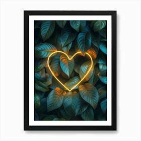 Heart Shape In Green Leaves Art Print