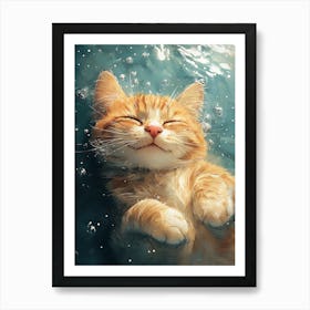 Happy Orange Cat Floating on Water 19 Art Print