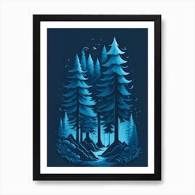 A Fantasy Forest At Night In Blue Theme 32 Art Print