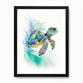 Sea Turtle In Motion, Sea Turtle Watercolour Póster