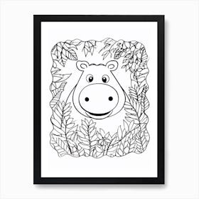 Line Art Jungle Animal Hippopotamus 4 Art Print