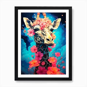 Giraffe With Flowers 1 Art Print