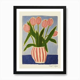 Pink Tulips With Vase Painting Art Print