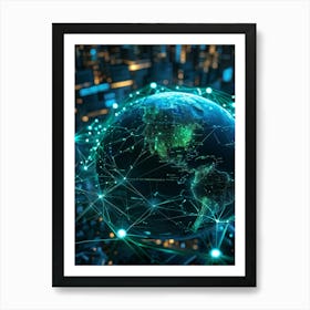 A Complex Network Of Intertwining Glowing Fibers Representing Global Telecom Connections And Financi (2) Art Print