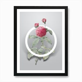 Vintage Agatha Rose in Bloom Minimalist Floral Geometric Circle on Soft Gray n.0162 Art Print