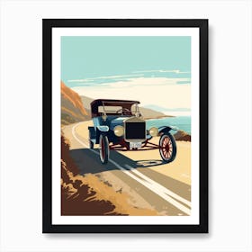 A Ford Model T In The Pacific Coast Highway Car Illustration 4 Art Print