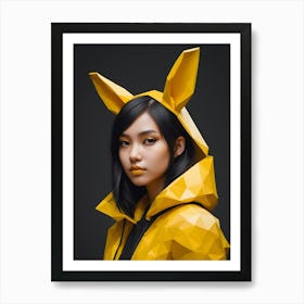 Low Poly Rabbit Girl, Black And Yellow (13) Art Print