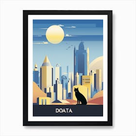 Doha, Qatar Skyline With A Cat 0 Art Print