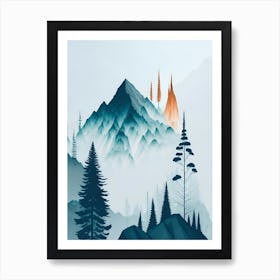 Mountain And Forest In Minimalist Watercolor Vertical Composition 197 Art Print