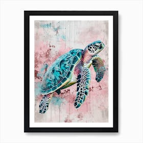 Paint Splash Pastel Sea Turtle 2 Art Print