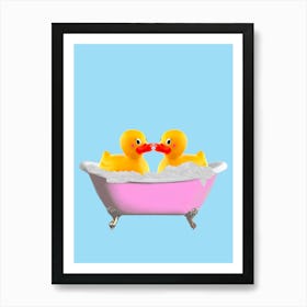 Two Ducks In A Bathtub Bathroom Art Print