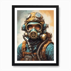 Explorer Wearing A Gas Mask Art Print