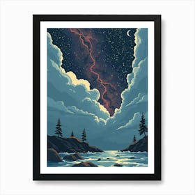 Landscape With Clouds And Stars Art Print