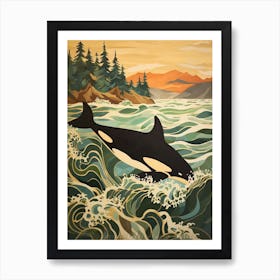 Matisse Style Orca Whale In The Waves  1 Art Print