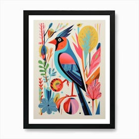 Colourful Scandi Bird Northern Cardinal 3 Art Print