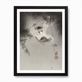 Monkey Hanging From Bamboo Branch, Ohara Kosan Art Print