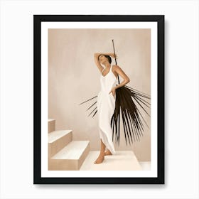 Minimal Woman with a Palm Leaf Art Print