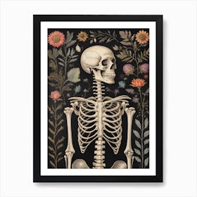 Botanical Skeleton Vintage Flowers Painting (8) Art Print