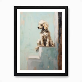 Poodle Dog, Painting In Light Teal And Brown 2 Art Print
