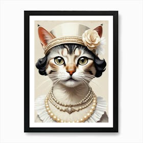 Cat In Pearls Art Print