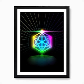 Neon Geometric Glyph in Candy Blue and Pink with Rainbow Sparkle on Black n.0448 Art Print