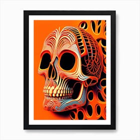 Skull With Intricate Linework 1 Orange Pop Art Art Print