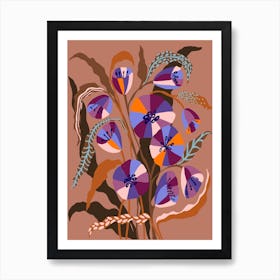 Still Life Brown And Blue Autumn Flowers Art Print