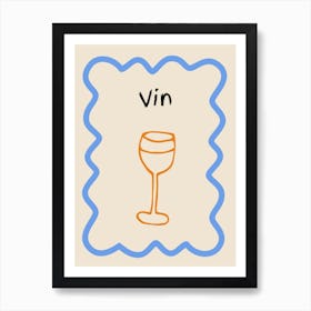 Wine Doodle Poster French Blue & Orange Art Print