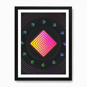 Neon Geometric Glyph in Pink and Yellow Circle Array on Black n.0362 Art Print