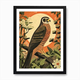 Vintage Bird Linocut Eurasian Sparrowhawk 4 Art Print