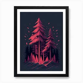 A Fantasy Forest At Night In Red Theme 11 Art Print