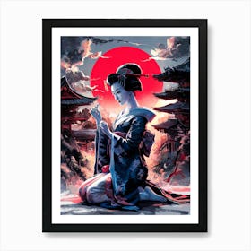 Beautiful Japanese Geisha Girl Art Painting #2 Art Print