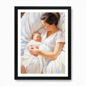 A Newborn Infant Gently Cradled In The Warm Protective Embrace A Mothers Love Expressed Through T Art Print